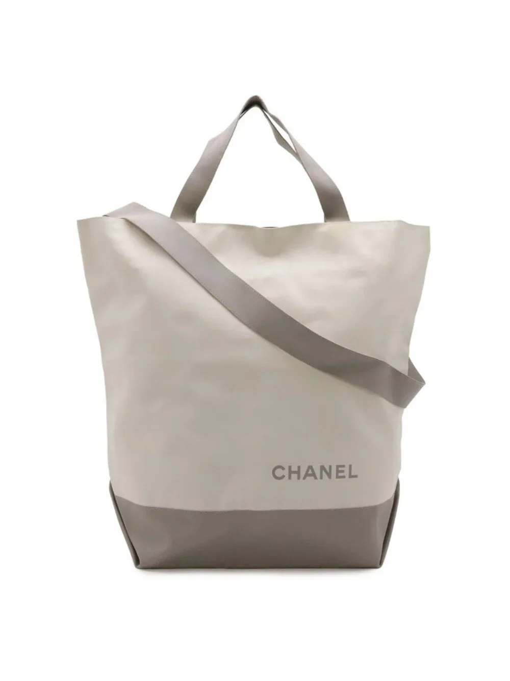 Chanel Sports Line Logo Tote 2-Way Shoulder Bag Nylon Bicolor Ivory Light Gray